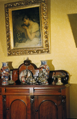 The interior of the drawing room at Emmarine, the Twycross family home at 23 Seymour Road, Elsternwick, showing various pieces of art work from the John Twycross collection as it was displayed in the home in the early to mid twentieth century.