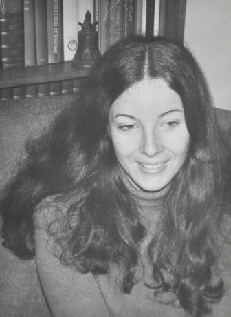 Christine Twycross, bronze bell on shelf behind, early 1970s.