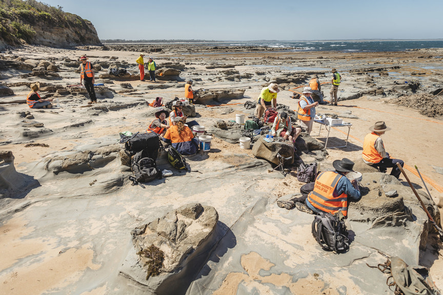 People wearing high vis working on a beach