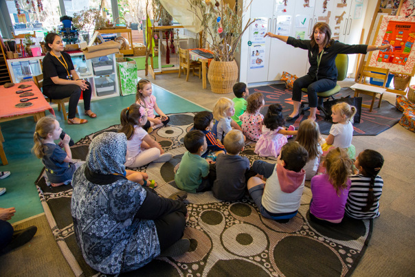 Outreach Program Presenter, presenting the fossil program to kindergarten children. 