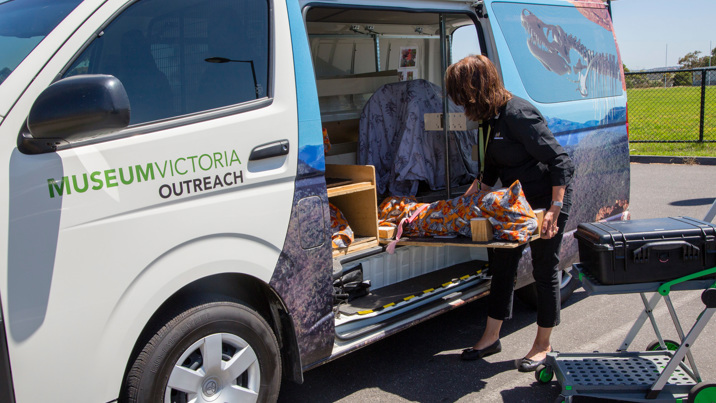 Outreach Program Presenter,  unloading specimens from the Museums Victoria outreach van.