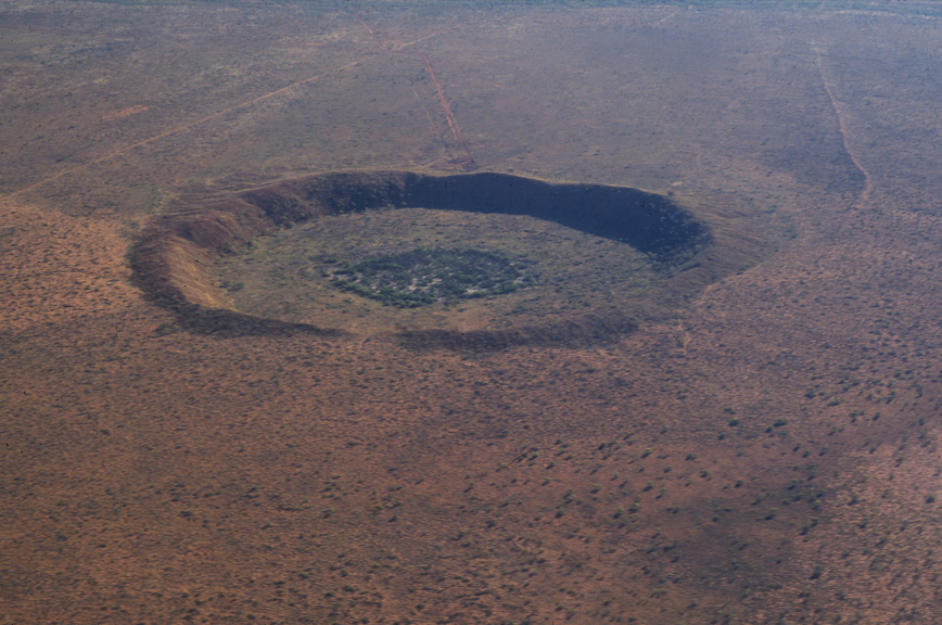 Aerial view of a meteorite impact crater
