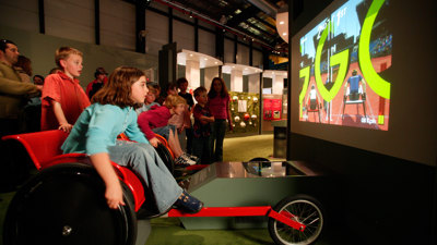 Girl using wheelchair interactive