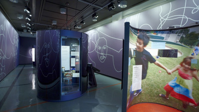 Different learning pods displays in Identity: yours, mine, ours exhibition 