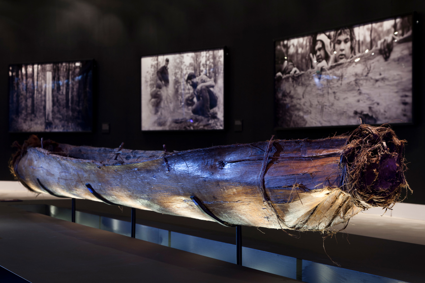 Exhibition at Birrarung Gallery, Bunjilaka, featuring Boorun's Canoe and photographs
