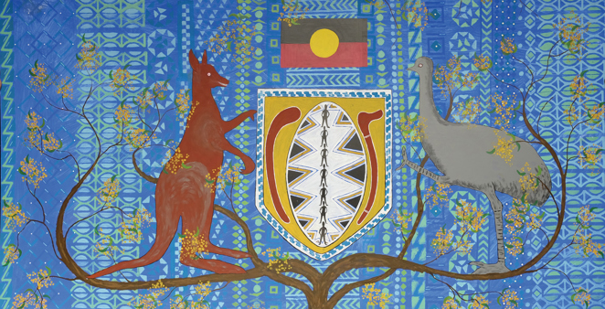 Blackmanland – The Fellas Coat of Arms: painting by Pitcha Makin Fellas, 2015