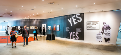 Launch of the Ganbu Yalingbu Ngulu-Bulok (One Day, Many Voices) exhibition, celebrating the 50th anniversary of the 1967 Referendum, at Birrarung Gallery, Bunjilaka