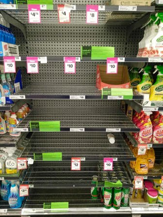 Empty supermarket shelves