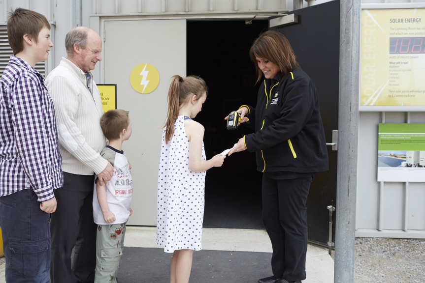 Woman scanning tickets to show