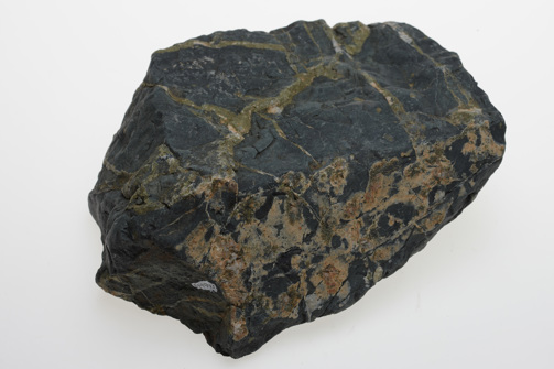 Fine-grained greenstone with prominent epidote veining. Specimen found near Kitty Miller Bay, Phillip Island