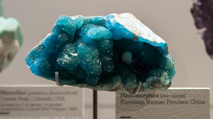 Colourful minerals display at the Dynamic Earth exhibition