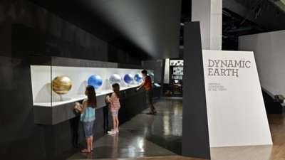 Visitors engaged with the stages of planet earth globes