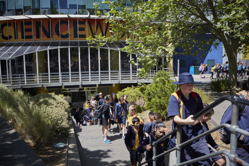 Schoolchildren outside Scienceworks museum