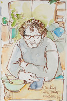 Sketch of a man checking his phone