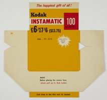 Advertising card printed in yellow, red and black