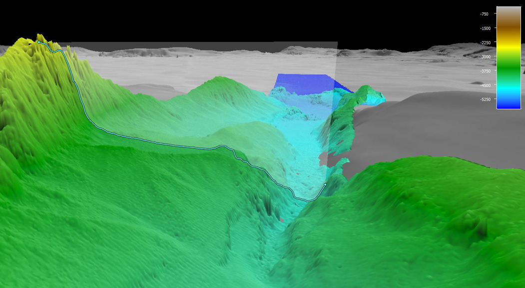 a colourful 3D rendering of an underwater canyon
