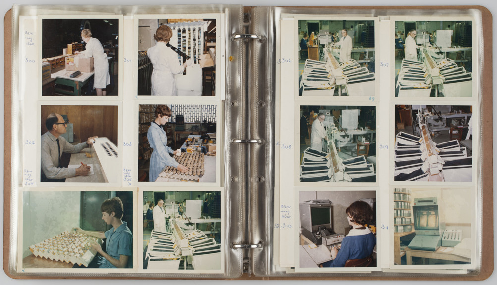 Album containing photographs (numbered 81 to 341 and 502 to 513) plus negatives and other information relating to the illustrated lecture 'A Look At Kodak Coburg Australia', circa 1960s. The album was used by the Kodak Australasia Pty Ltd Photo Information Services Department and is labelled 'Extra Prints of Coburg Lecture'.