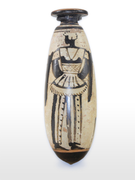 Tall vase with drawings on it