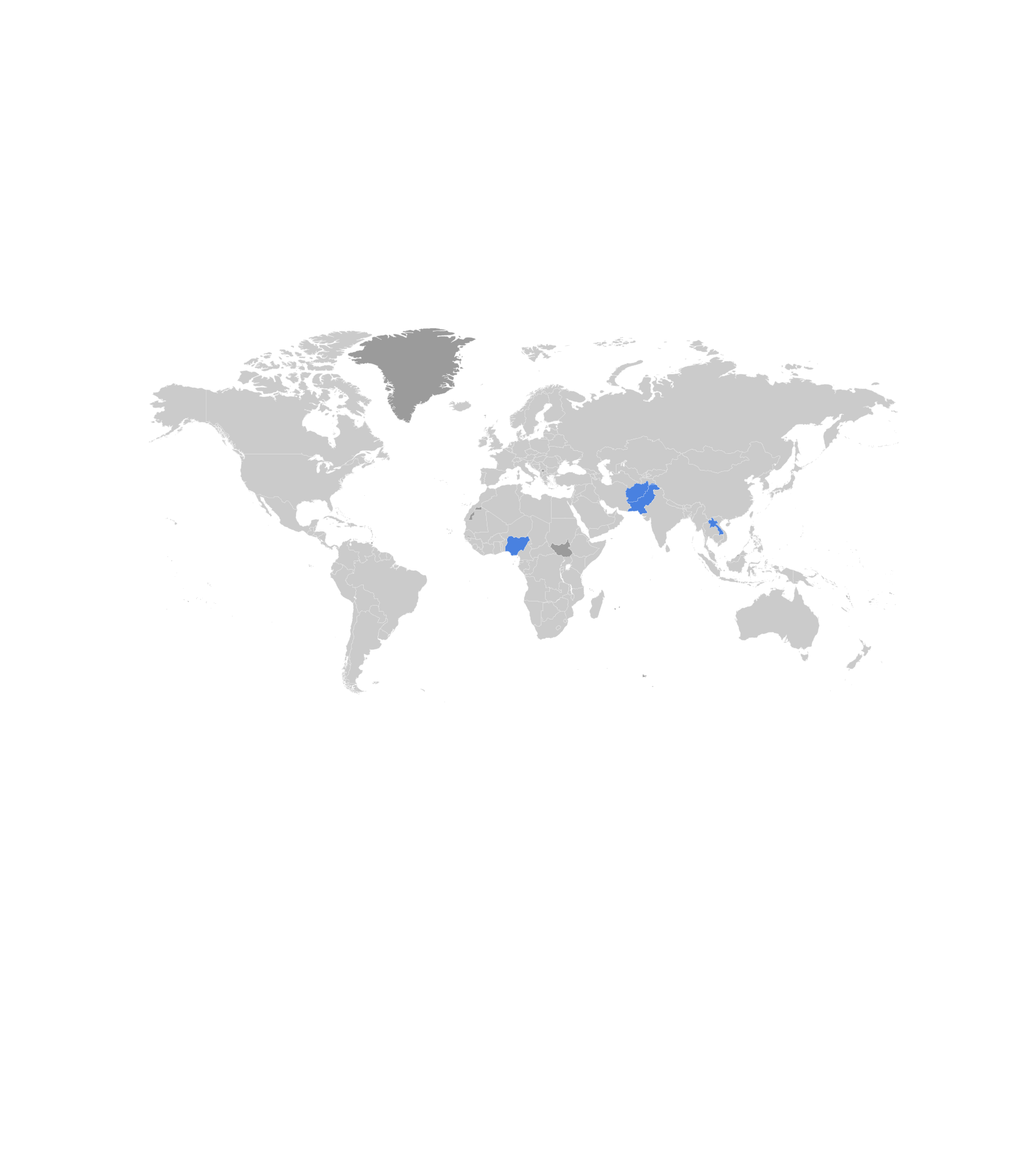 A world map with coloured sections showing polio cases in 2016