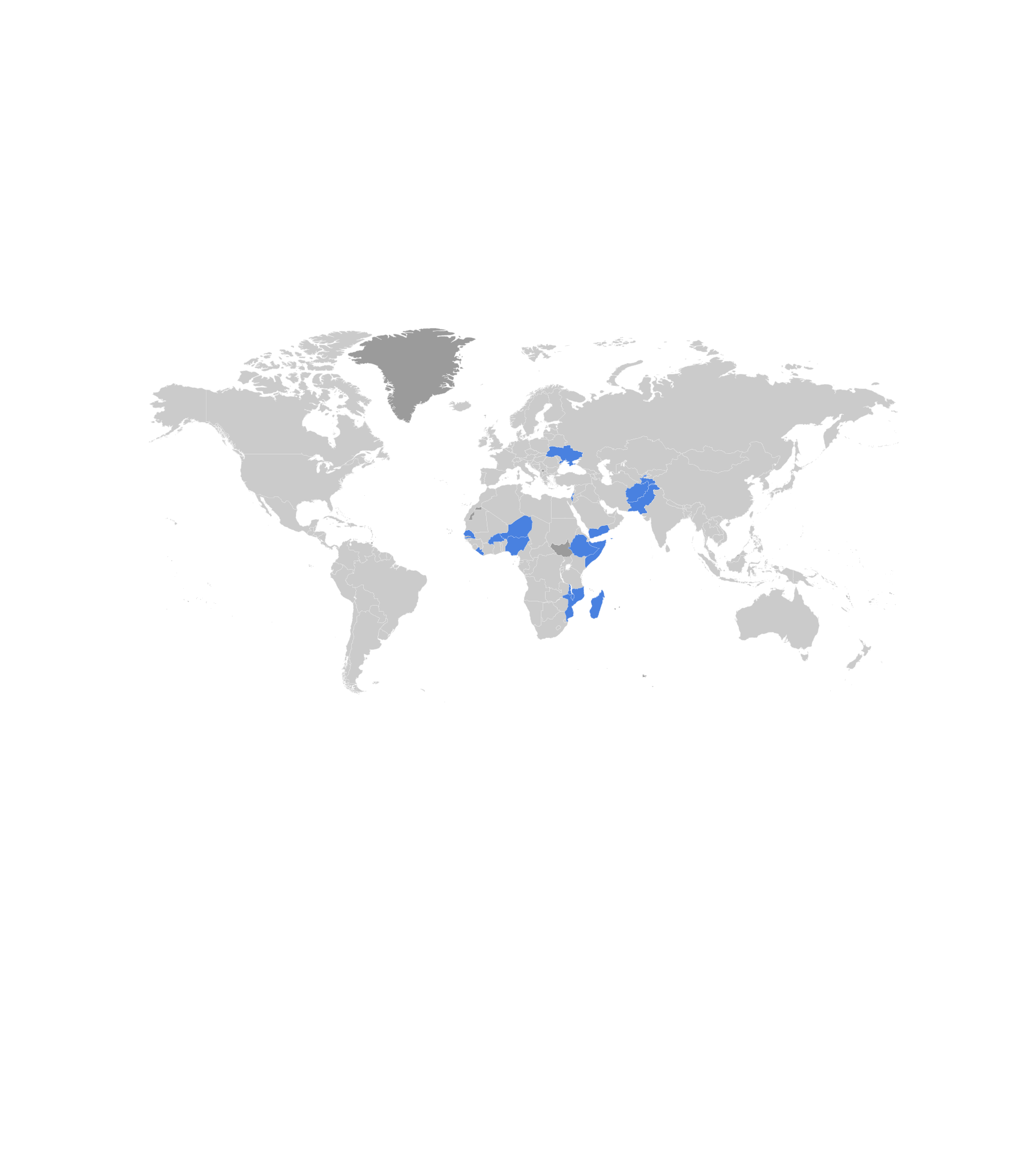 A world map with coloured sections showing polio cases in 2022