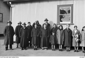 Japanese internees lined up for a dental parade, Tatura Camp 4, 1943