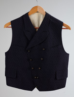 Blue wool waistcoat made by Ichizo Sato, circa 1910s and worn by Setsutaro Hasegawa