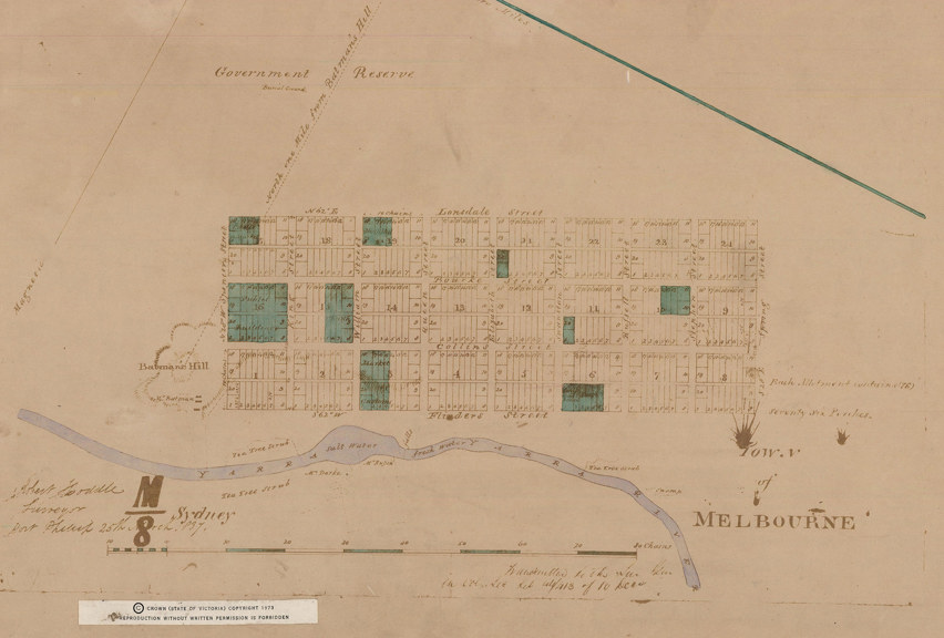 a hand drawn map of Melbourne city grid