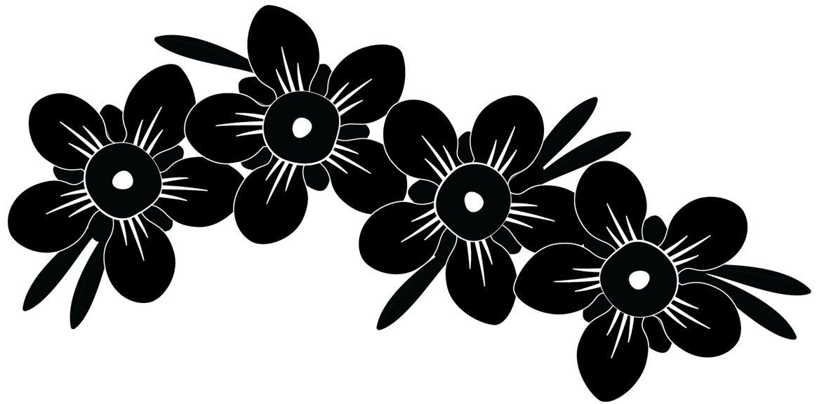 Silhouette of a tree branch with narrow leaves, buds and delicate flowers with small, round petals.   