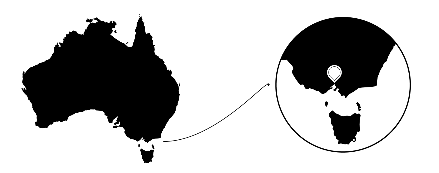 A map of the Australian continent today. A zoomed-in portion shows our current location, the lands of the Wurundjeri Woi Wurrung People.   