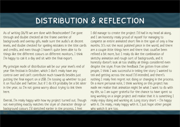 This folio page details Evie Taylor-Constable’s reflection on her final Media Film work ‘Beachcomber Blues’.