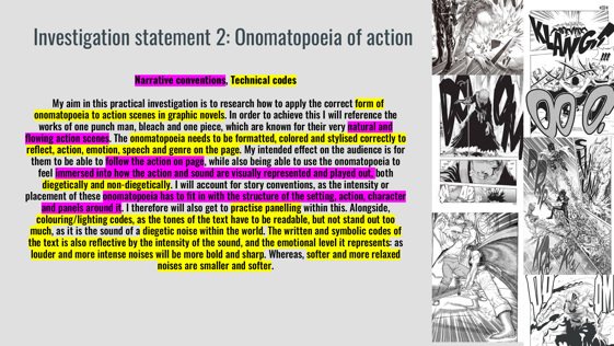 This folio page shows Jack Maliszewski’s investigation of onomatopoeia in action scenes in graphic novels. 