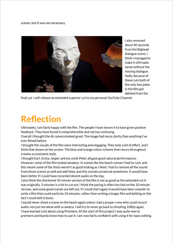 This folio page details Emile Feik’s reflection on his final Media film product ‘Earl Dreams of Apples’.