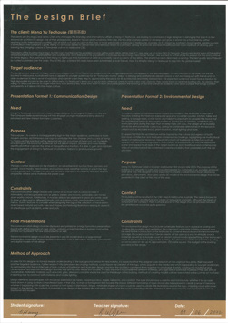 This folio page demonstrates the Tiffany Vuong’s design brief. The brief outlines the client, target audience, purpose, context, constraints, and expectations.