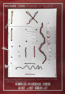 This folio page details Callista Kosasih’s use of macrame cord, wire and twine materials to weave together her Media Photography work ‘Strings Attached’.