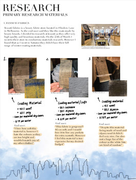 This folio page demonstrates Isabella Donat’s design research, focusing on primary design materials.