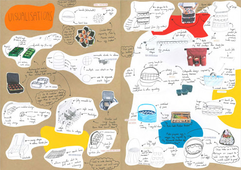 These folio pages demonstrate multiple visualisation drawings for Ivana Donnan’s design concept.