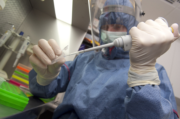 Joshua Hale, a Herpetology PHD student, extracting DNA from frog speciments dating back to the 1960s.