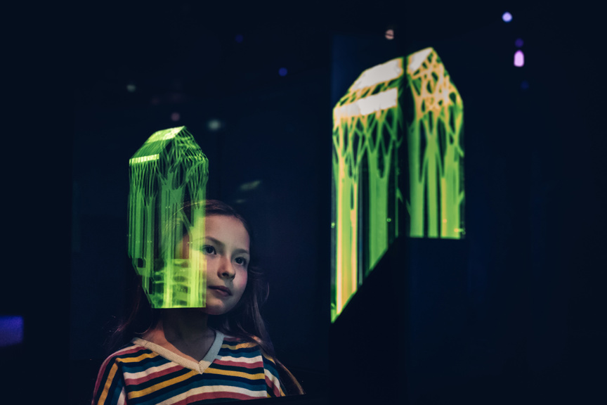 Child looking at light images