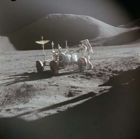 Man and vehicle on the Moon