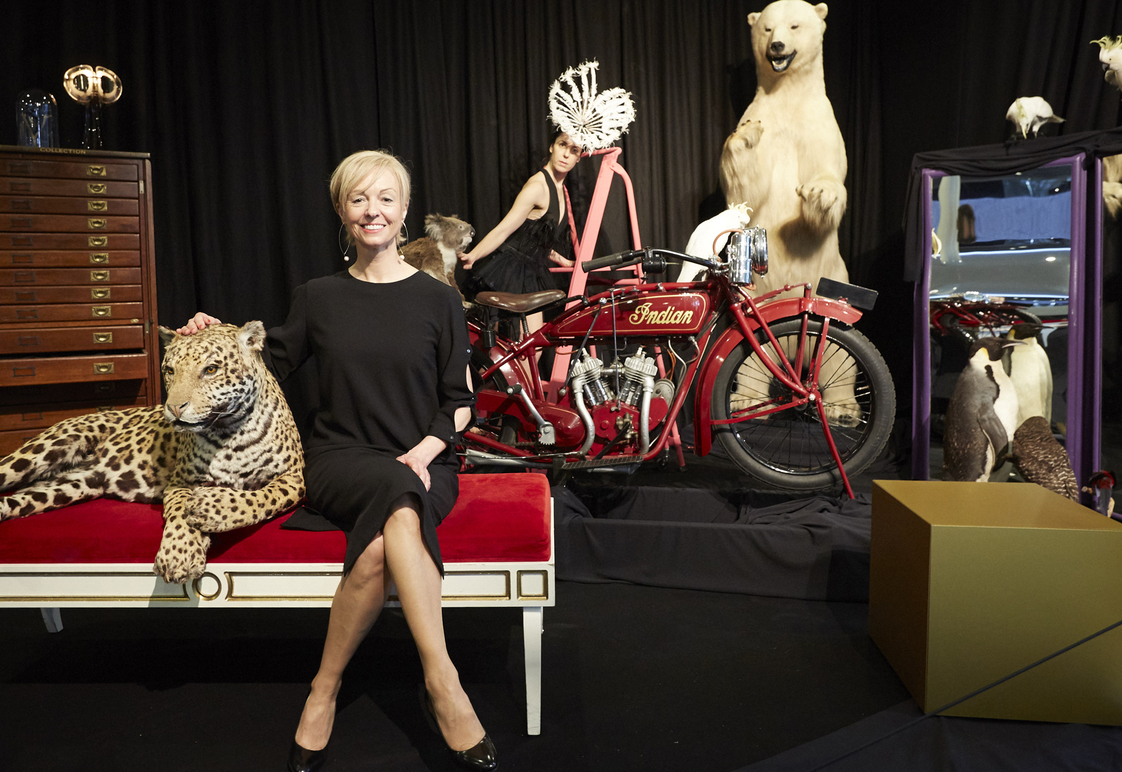 Lynley Marshall, CEO, Museums Victoria and Jo White of BalletLab with objects which will feature in Museum Inside Out, a new exhibition opening at Melbourne Museum in December. 
