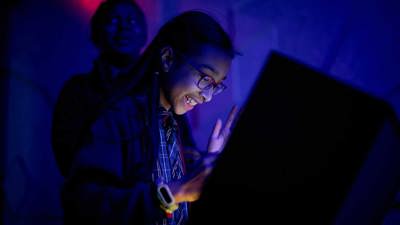 Students excitably interact with an exhibit within the ‘Think Ahead’ exhibition at Scienceworks.