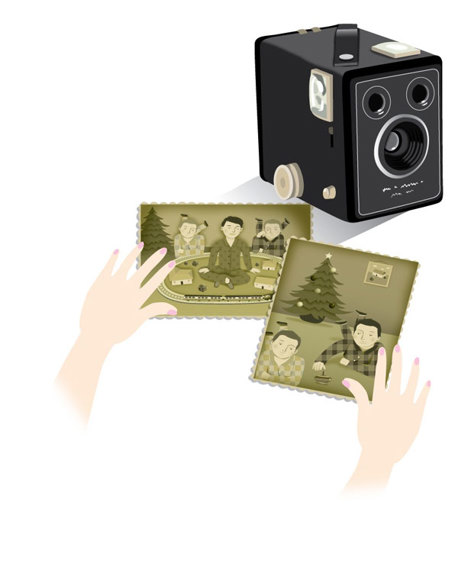 Box Brownie camera and two prints