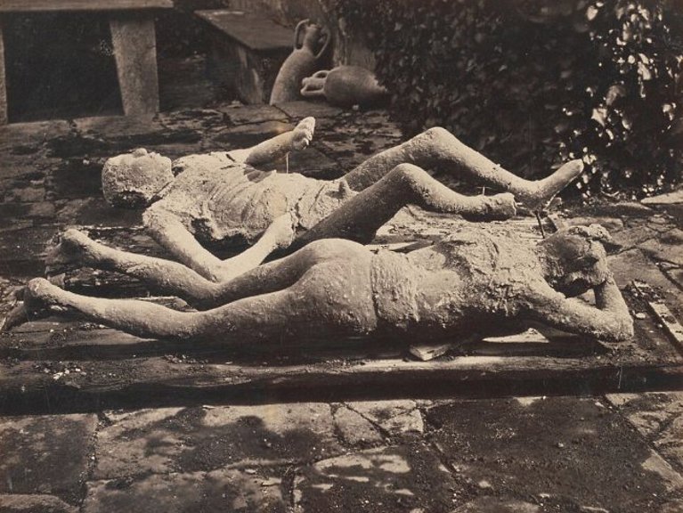 Two plaster casts of bodies found buried at Pompeii