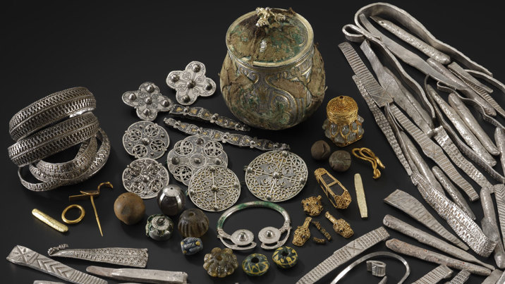Assorted treasures discovered in the Galloway Hoard.