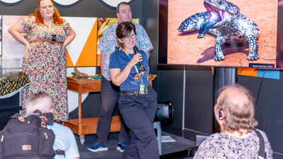 People learning about reptiles such as the blue tongue lizard in the Museums Victoria Research Gallery at Nocturnal, Melbourne Museum