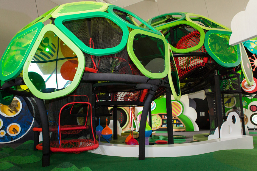 Brightly coloured climbing structure in the Children's Gallery