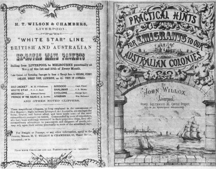 Emigration pamphlet circa 1858: 'Practical Hints for Emigrants to our Australian Colonies'.