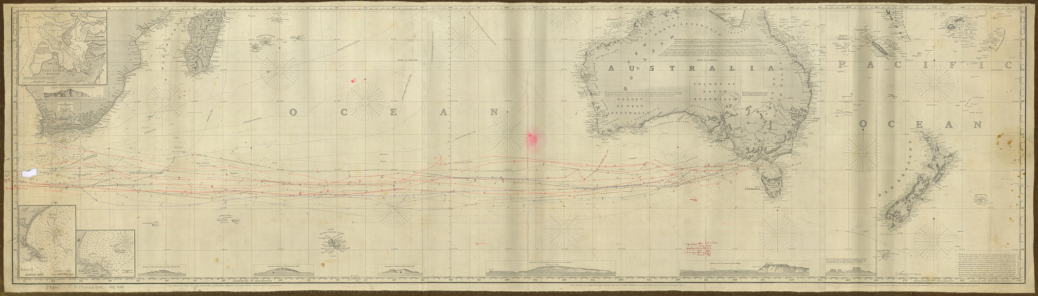 Ship navigational chart showing Australia from 1873