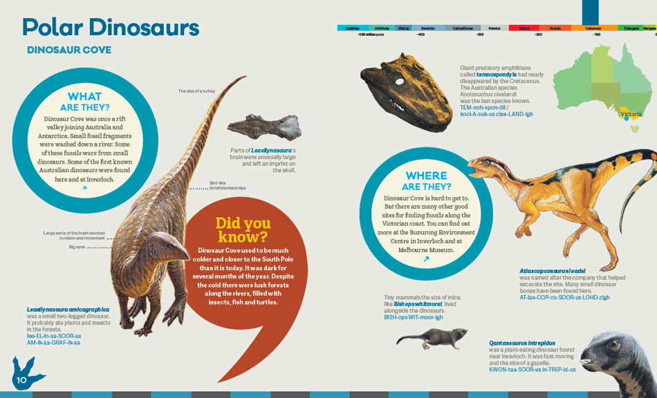 Page from Danielle Clode book From Dinosaurs to Diprotodons