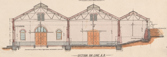 "Section on line A, B": detail of a print of a hand-coloured general arrangement drawing by Christian Kussmaul of the Melbourne & Metropolitan Board of Works sewerage pumping station at Spotswood